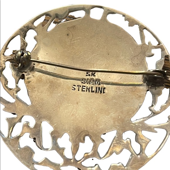 Vintage sterling silver 925 SiAM goddess black enamel fancy ornate large brooch - Picture 4 of 4